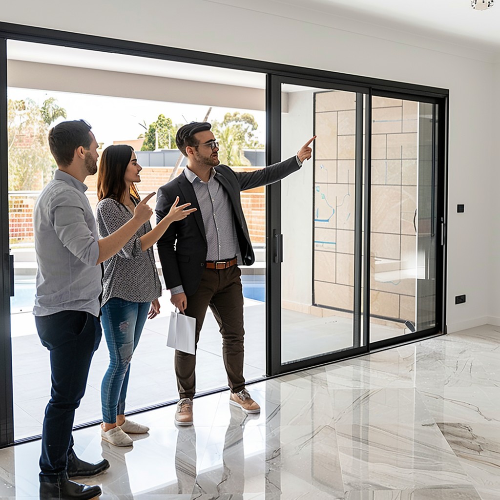 Real estate agent showing house