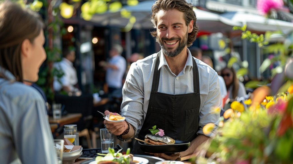 Friendly waiter on summer resort